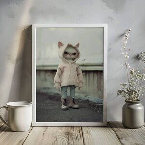 Original Cat with Hoodie Art Print + Digital Copy, Anthropomorphic Cat